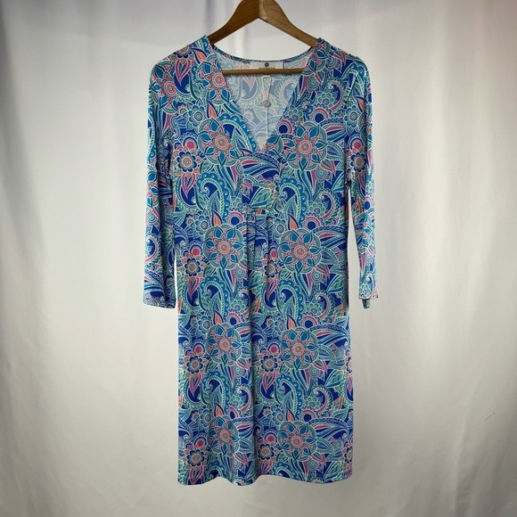NWT Jean-Pierre Klifa Kalido 3/4 Sleeve Sheath Dress in Sanibel Blue Size Medium - Picture 1 of 6